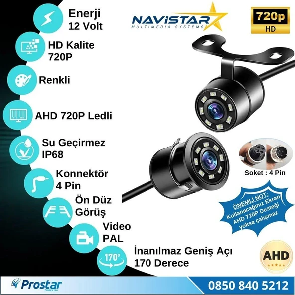Navistar Ahd 720P 4 Pin Soketli Beyaz Ledli Kelebek Ve Tampon Uyumlu 6 Mt 4 Pin Kablolu Kamera - 2