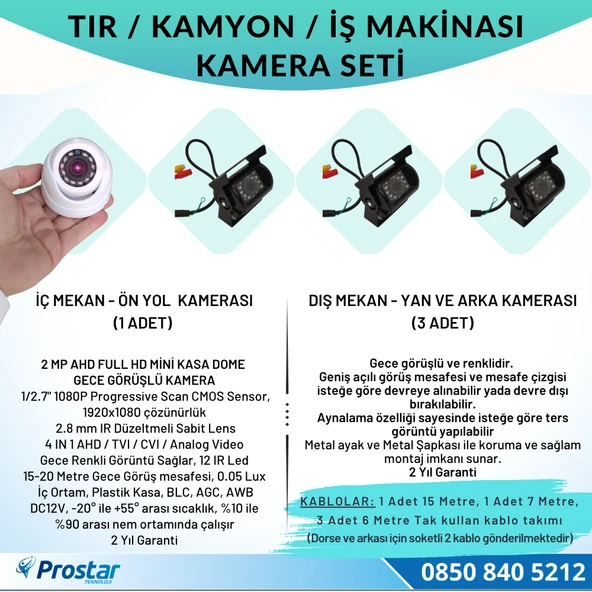 Tır Kamyon İş Makinası Için Uzaktan İzlemeli 4 Kameralı 1 Tb Harddisk Kamera Seti - 3
