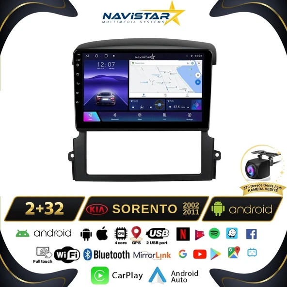 Kia Sorento  2002-2011 Model 2GB + 64GB Android 13 Kablosuz Carplay Navigasyon Multimedya Sistemi