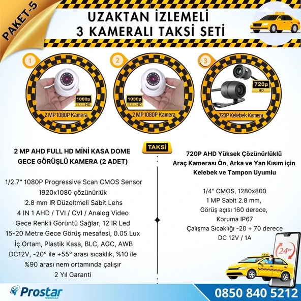 Taksi Kamera Seti 5 Uzaktan Izlemeli 3 Kameralı Wifi 500 Gb Harddisk Dahil - 3
