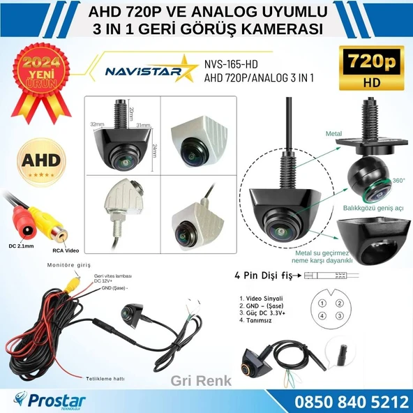 AHD 720P ve Analog Çevrilebilir 170 Derece Balıkgözü Geniş Açılı  Geri Görüş Kamerası - 2