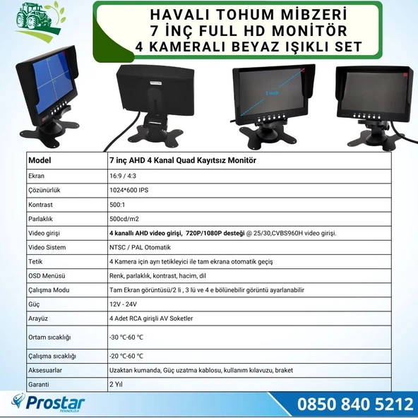 Mibzer için 4 Kameralı 720P Beyaz Işıklı 7 inç Dörde Bölünür AHD Monitör Seti - 2