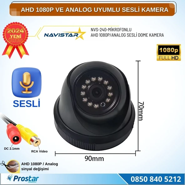 Mikrofonlu AHD 1080P ve Analog Pal Çevrilebilir Plastik Mini Dome Araç Kamerası - 4