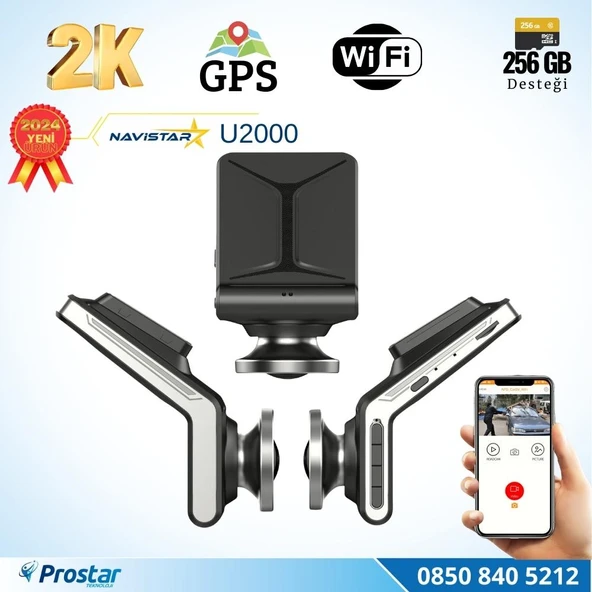 U2000 Wifi + GPS 1440P 170° Geniş Açı Gece Görüşlü Akıllı Araç içi Kamera - 3