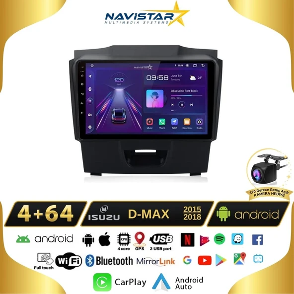 Isuzu DMax 2015-2018 Model 4GB + 64GB Android 13 Kablosuz Carplay Navigasyon Multimedya Sistemi