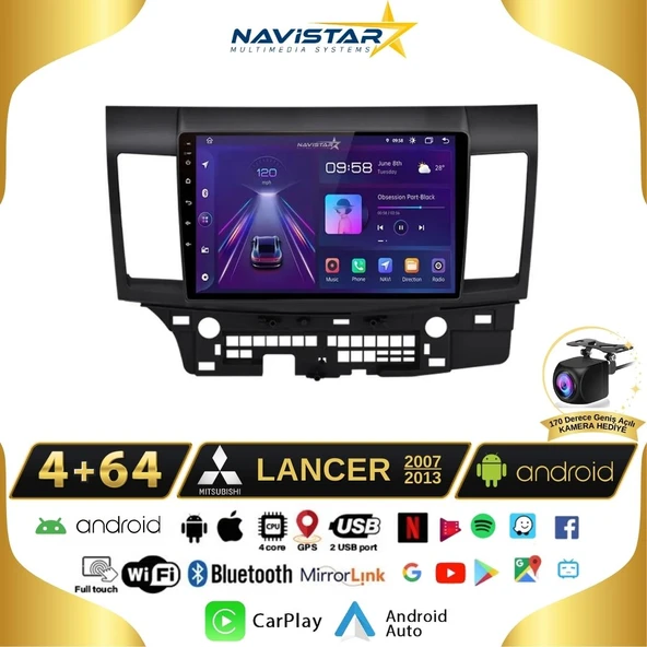 Mitsubishi Lancer  20072013 Model 4GB + 64GB Android 13 Kablosuz Carplay Navigasyon Multimedya Sistemi