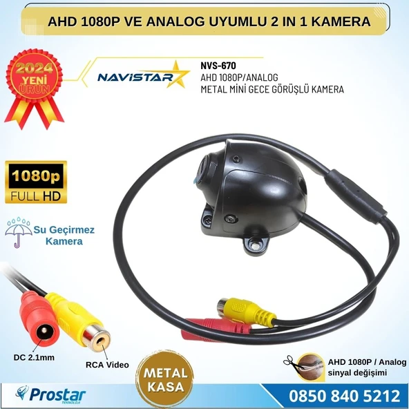 Metal Mini Kasa AHD 1080P ve Analog Pal Çevirilebilir Starlight Gece Görüşlü Yön Ayarlanabilir Araç Kamerası - 4