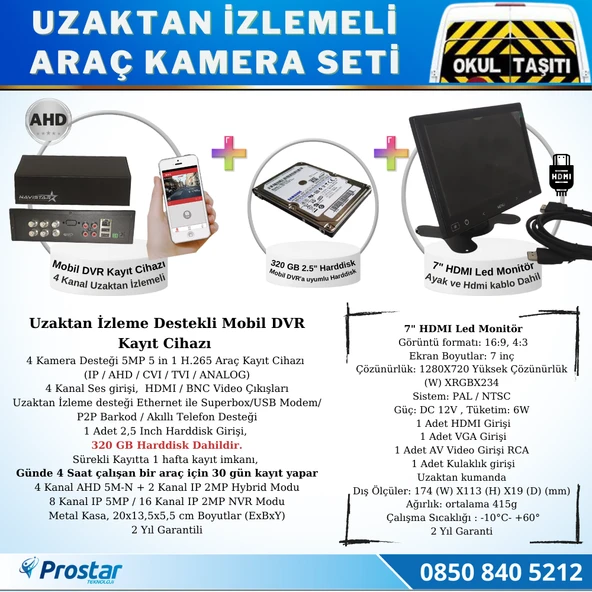 Full Ahd Araç Kamera Seti 4 Kameralı 320 Gb Harddisk Dahil Kayıtlı 7 Inç Hdmi Ekranlı - 2