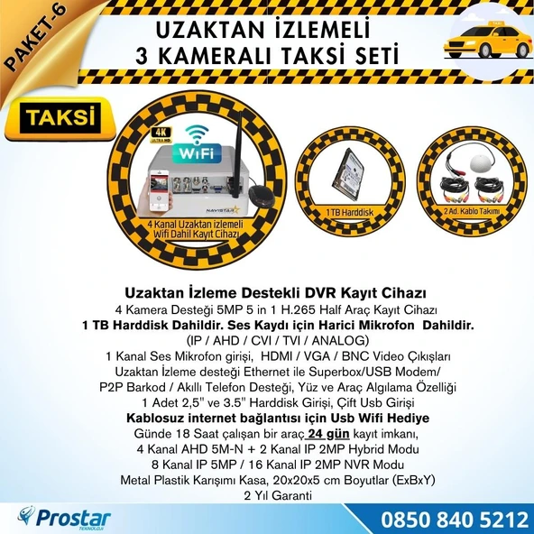 Taksi Kamera Seti 6 Uzaktan Izlemeli 3 Kameralı Wifi 1 Tb Harddisk Dahil - 2