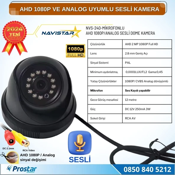 Mikrofonlu AHD 1080P ve Analog Pal Çevrilebilir Plastik Mini Dome Araç Kamerası - 3