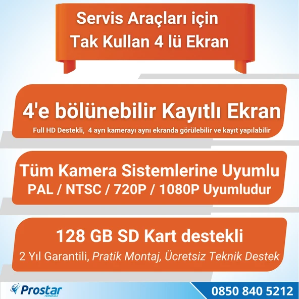 Kayıtlı 4 Kamera Dahil 7 inç Monitörlü Araç Kamera Seti 256 GB Sd Kart Desteği - 3