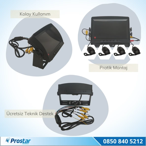 Kayıtlı 4 Kamera Dahil 7 inç Monitörlü Araç Kamera Seti 256 GB Sd Kart Desteği - 2