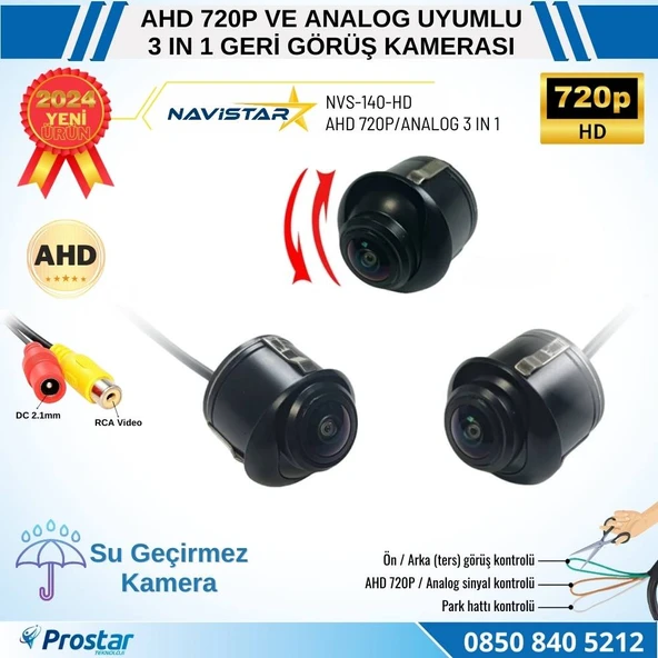 Ayarlanabilir Başlıklı AHD 720P ve Analog Pal Çevrilebilir Geri Görüş Kamerası - 2