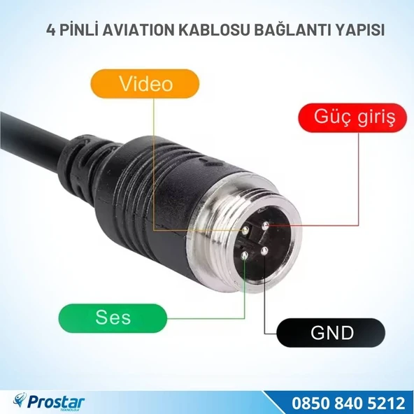 4 Pin Aviation Hazır Araç Kamera Kablosu 5 Metre - 4