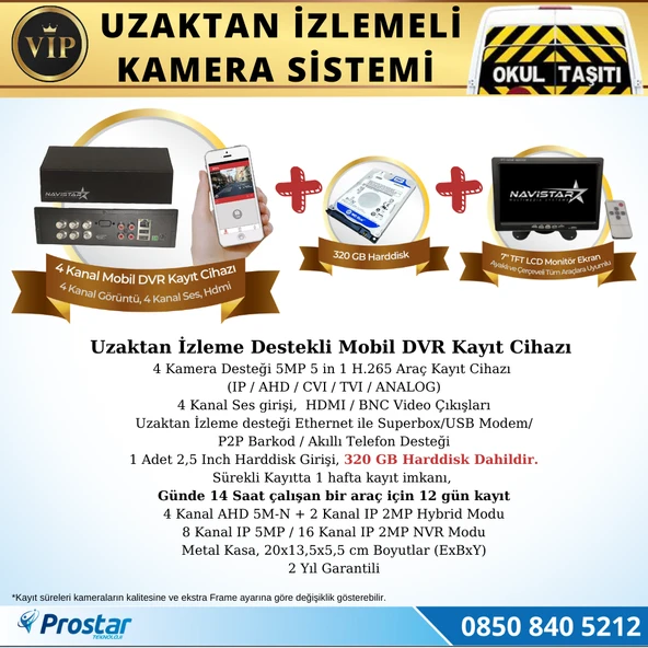 Profesyonel Servis Araç Kamera Seti 4 Kameralı Kayıtlı 320 Gb Harddiskli Tak Kullan Set - 2