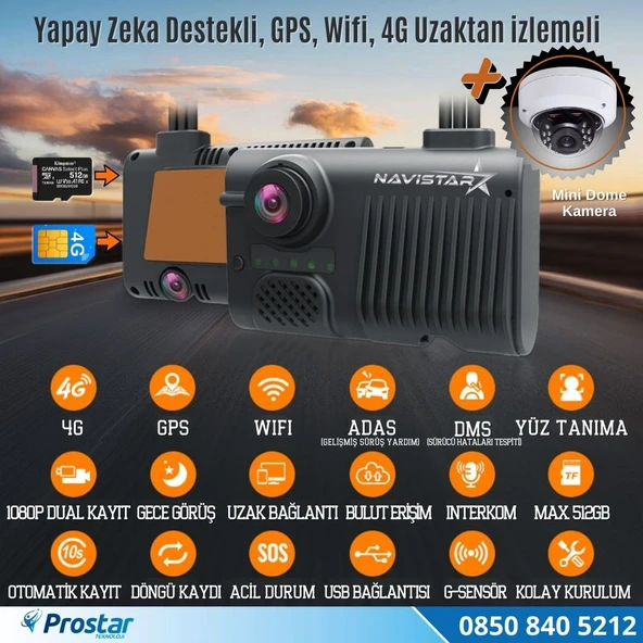 Servis Mevzuatına Uygun 3 Kameralı Monitör Çıkışlı 4G GPS WIFI Acil Durum butonu dahil Pratik Montaj Kamera Seti - 3