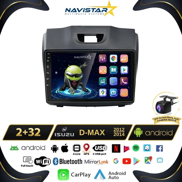 Isuzu DMax 2012-2014 Model 2GB + 64GB Android 13 Kablosuz Carplay Navigasyon Multimedya Sistemi