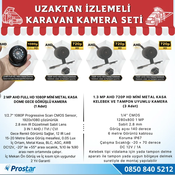 Karavan 1 Tb Harddiskli 9 Inç Hdmi Monitörlü 4 Kameralı Uzaktan İzlemeli Kayıtlı Kamera Seti - 3