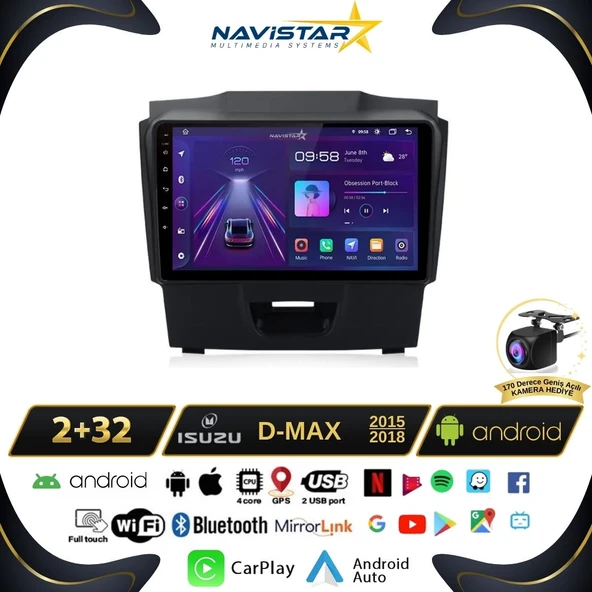 Isuzu DMax 2015-2018 Model 2GB + 64GB Android 13 Kablosuz Carplay Navigasyon Multimedya Sistemi