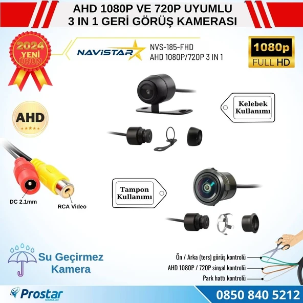 Balıkgözü Kelebek AHD 1080P ve 720P Çevrilebilir 170 Derece Geniş Açılı Geri Görüş Kamerası - 2