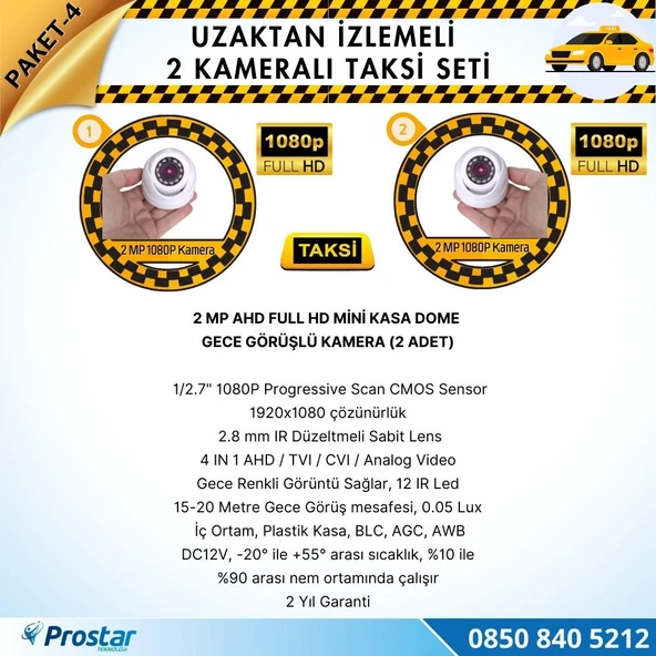 Taksi Kamera Seti 4 Uzaktan Izlemeli 2 Dome Kameralı Wifi 1 Tb Harddisk Dahil - 3
