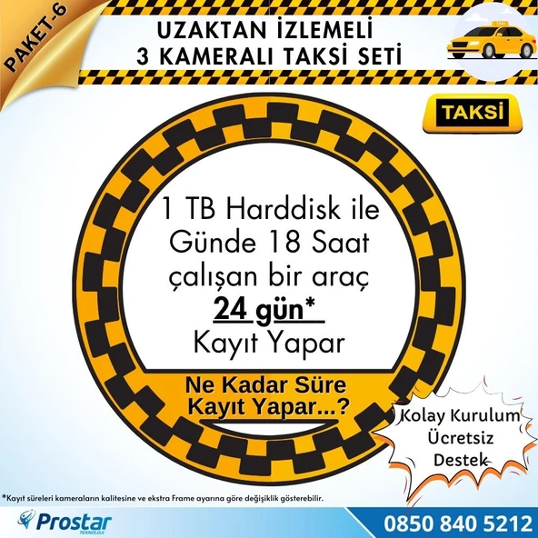 Taksi Kamera Seti 6 Uzaktan Izlemeli 3 Kameralı Wifi 1 Tb Harddisk Dahil - 4