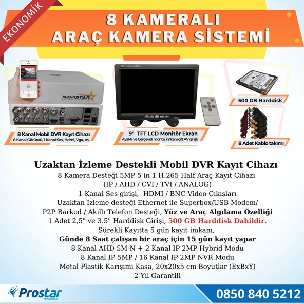 8 Kameralı Kayıtlı 500 Gb Hdd 9  Inç Ekranlı Uzaktan İzlemeli Tak Kullan Set - 2