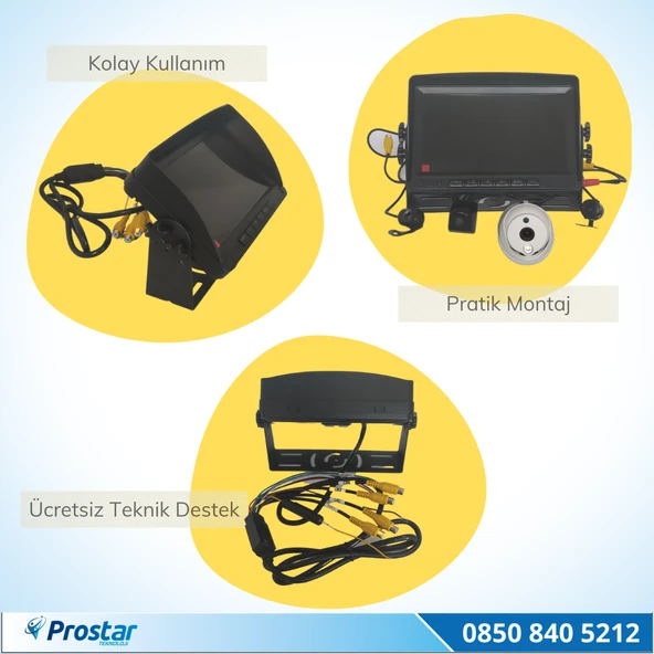 Kayıtlı Servis Okul Taşıtları 4 Lü Kamera 7 Inç Monitör Full Set 256 Gb Sd Kart Desteği + 1 Dome Kamera - 2