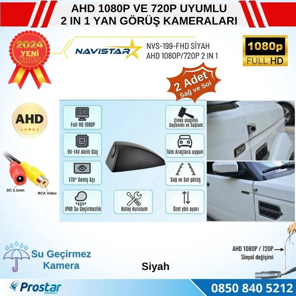 Yan Araç Kamerası AHD 1080P ve 720P Full HD Mini (Siyah) Özel Tasarım - 4