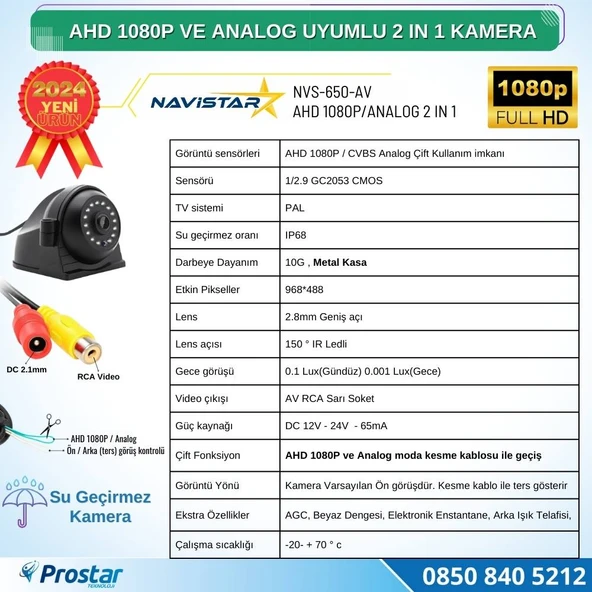 Metal Kasa AHD 1080P ve Analog Pal Çevirilebilir Gece Görüşlü Yan, Ön ve Arka Uyumlu Full HD Kamera - 4