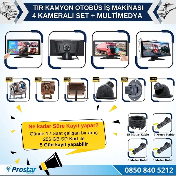 Tır Ve Kamyon 10.36" Dokunmatik Ekranlı 4 Kameralı Kayıtlı Video Müzik Telefon Ekran Yansıtma Özellikli Tak Kullan Kamera Seti - 4