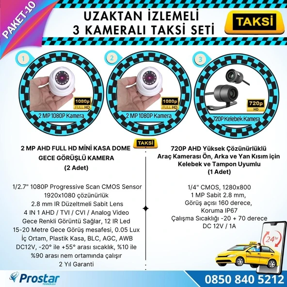 Taksi Kamera Seti 10 Uzaktan Izlemeli 3 Kameralı Wifi 4G 1 Tb Harddisk Dahil - 3