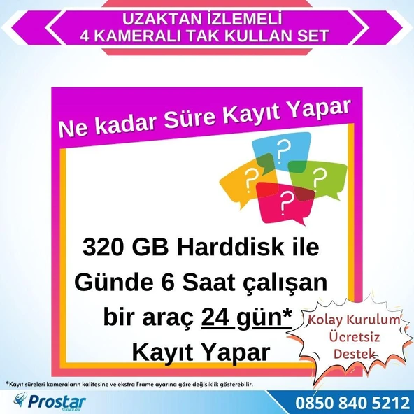 Uzaktan Izlemeli 4 Kameralı Wifi 320 Gb Harddisk 7 Inç Ekranlı Araç Kamera Seti - 4