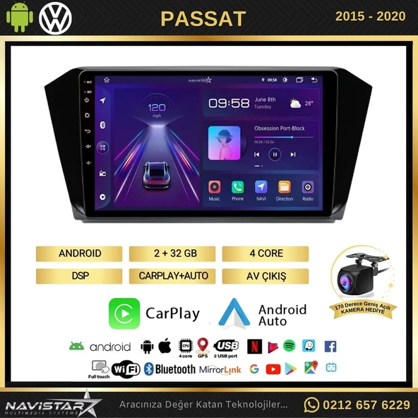 Passat B8 10 Inç 2+64GB Kablosuz Carplay Android 13 Navigasyon Multimedya Sistemi - Resim 2