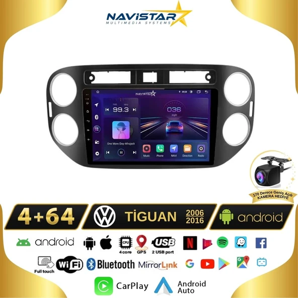 Volkswagen Tiguan 4GB + 64GB Android 13 Kablosuz Carplay 2006-2016 Navigasyon Multimedya Sistemi