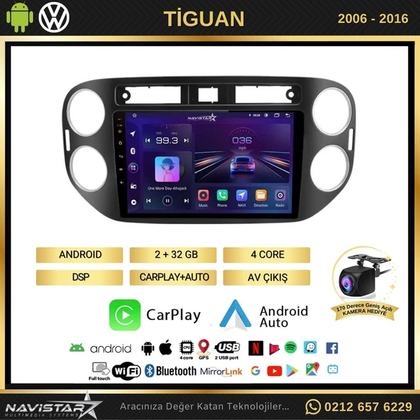 Volkswagen Tiguan 2+64GB Android 13 Kablosuz Carplay 2006-2016 Navigasyon Multimedya Sistemi - Resim 2