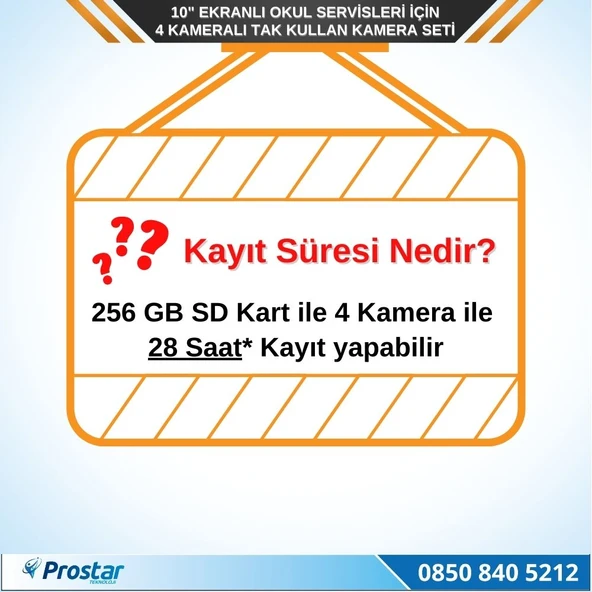 Kayıtlı 10" Dörde Bölünebilir 4 Kameralı Ahd 720P Okul Servisler Için Kamera Seti - 4