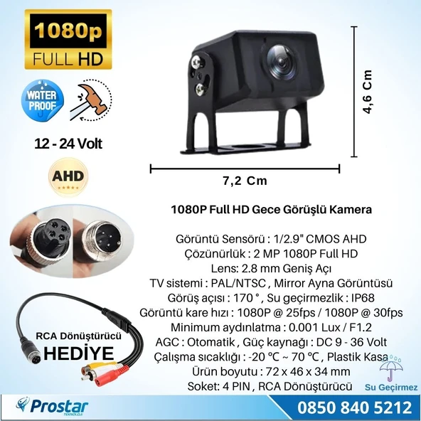 Navistar Ahd 1080P Full Hd 4Pin Starlight Plastik Kasa Gece Görüşlü Geri Görüş Kamerası - 2