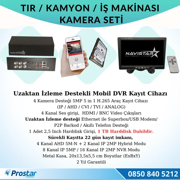 Tır Kamyon İş Makinası Için Uzaktan İzlemeli 4 Kameralı 1 Tb Harddisk Kamera Seti - 2