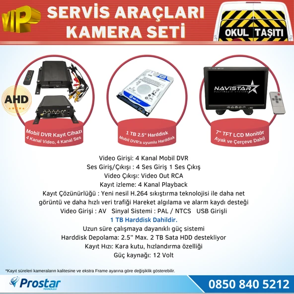 Okul Servis Kamera Seti 4 Kameralı 7" Monitör 4 Kameralı 1 Tb Harddisk Dahil - 2