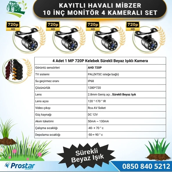 10 inç Monitör 4 Kameralı Mibzer Havalı Tohum Makinesi AHD Kayıtlı Kamera Seti - 3