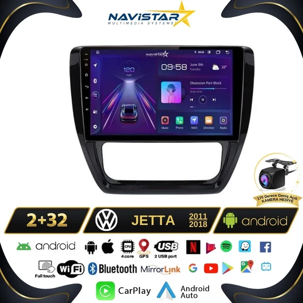 Volkswagen Jetta 2+64GB Android 13 Kablosuz Carplay 2011-2018 Navigasyon Multimedya Sistemi