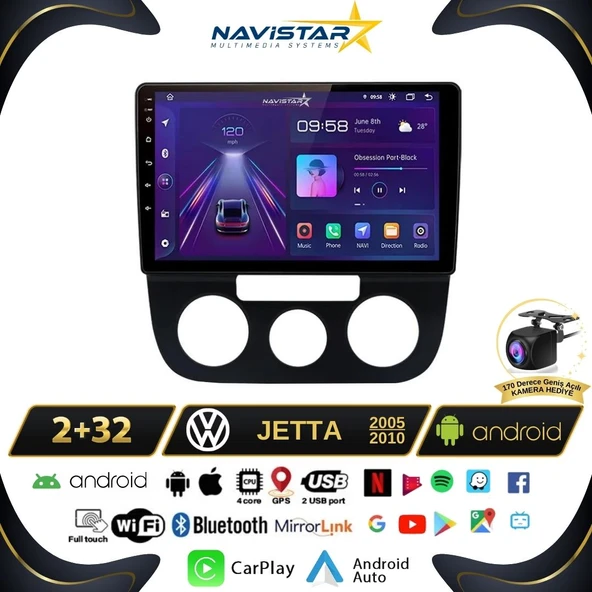 Volkswagen Jetta 2+64GB Android 13 Kablosuz Carplay 2005-2010 Navigasyon Multimedya Sistemi
