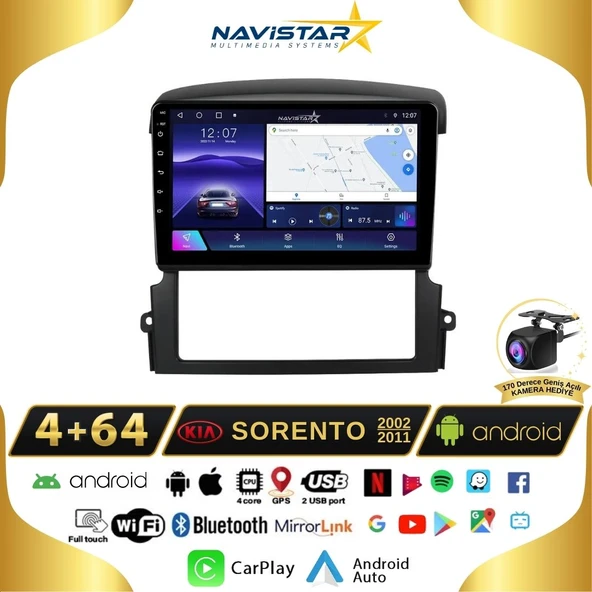 Kia Sorento  2002-2011 Model 4GB + 64GB Android 13 Kablosuz Carplay Navigasyon Multimedya Sistemi
