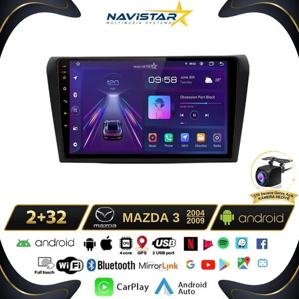 Mazda3 2004-2009 Model 2GB + 64GB Android 13 Kablosuz Carplay Navigasyon Multimedya Sistemi