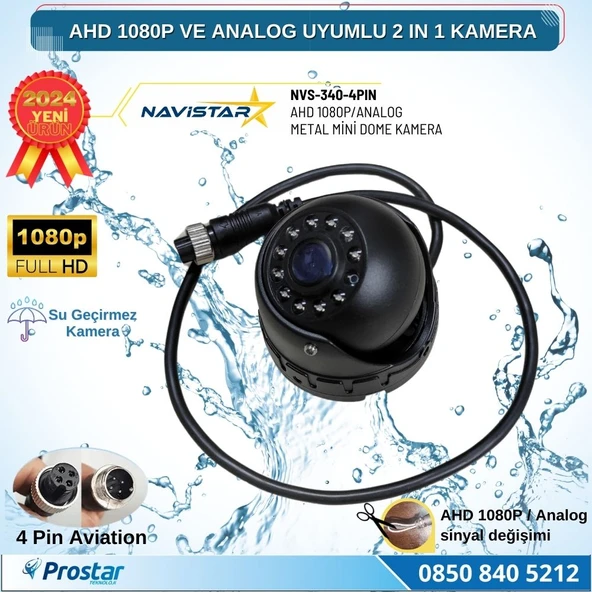 AHD 1080P ve Analog CVBS Pal Dönüştürülebilir Gece Görüşlü 4 Pin Mini Metal Dome Araç Kamerası - 3