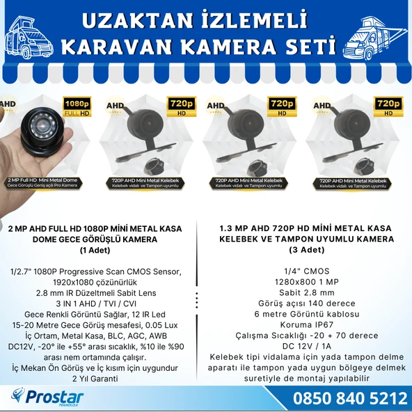 Uzaktan İzlemeli Karavan Kamera Seti 4 Kameralı 500 Gb Harddisk Dahil Kayıtlı 9 Inç Hdmi Ekranlı - 3