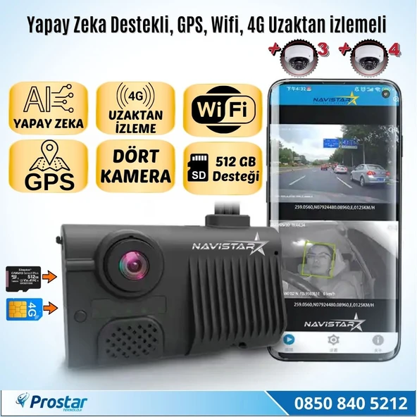 Mevzuata Uygun 4 Kameralı 4G GPS Wifi Acil Durum butonu dahil Pratik Montaj Kamera Seti - 5