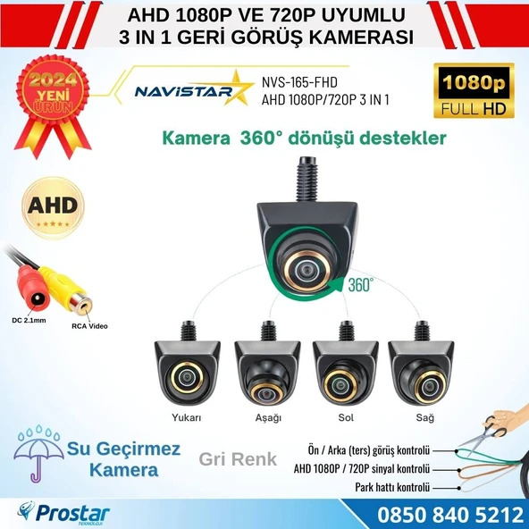 Ayarlanabilir Başlıklı AHD 1080P ve 720P Çevrilebilir 170 Derece Geniş Açılı Geri Görüş Kamerası - 3