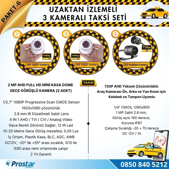 Taksi Kamera Seti 6 Uzaktan Izlemeli 3 Kameralı Wifi 1 Tb Harddisk Dahil - 3